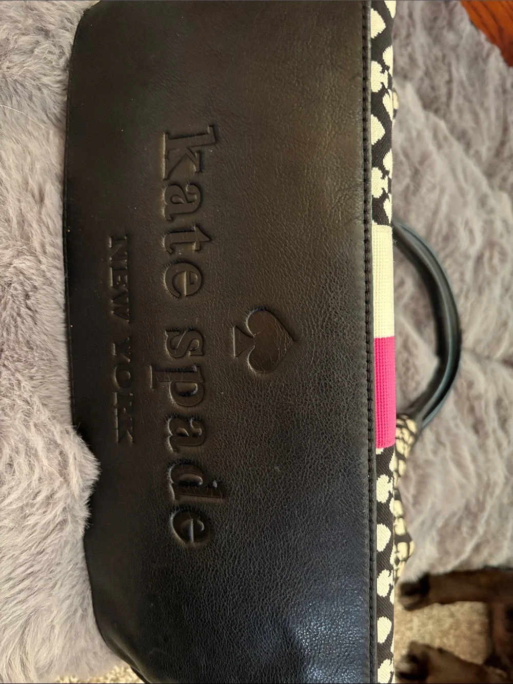 kate spade Black & Cream Geometric Tote with Pink Stripe 100% Authentic